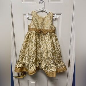 Cherokee Satin Tulle Gold Swirled Party Formal Holiday Dress Baby Girls 3T